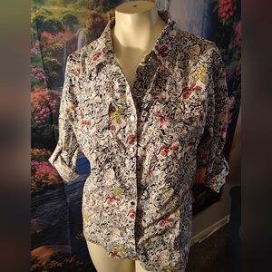 Christopher & Banks butterfly short sleeve spring top blouse Women’s size Medium